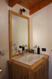 uma casa de banho com um espelho grande e um lavatório em CABANA ZIMBRU em Băile Borşa