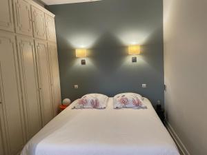 1 dormitorio con 1 cama con 2 almohadas en Appartement Hyper Centre-Vieux Port-Place aux Huiles, en Marsella
