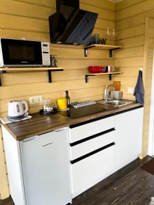 a kitchen with a sink and a microwave at DIDO house in Slavske