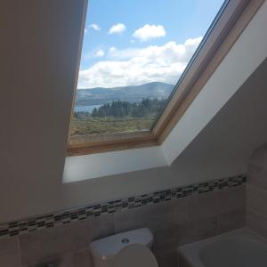 een badkamer met een dakraam, een toilet en een raam bij Kenmare in Kenmare