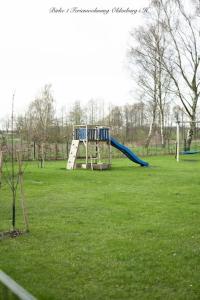 a playground with a slide in a green field at Birkenhof Oldenburg in Oldenburg in Holstein