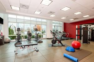 een fitnessruimte met loopbanden en fitnessapparatuur bij Hilton Garden Inn Asheville Downtown in Asheville