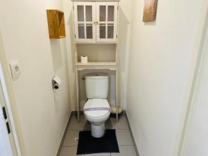 Elle comprend une petite salle de bains pourvue de toilettes et d'une armoire. dans l'établissement paris holiday, à Aubervilliers