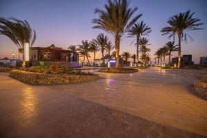 une rue de la ville avec des palmiers et un bâtiment dans l'établissement Nozha Beach - Ras Sudr, à Ras Sudr