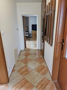 un pasillo con suelo de madera en una casa en Ubytování u Kominíka, en Dubňany