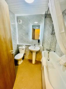 a bathroom with a sink and a toilet and a tub at Hylands Hotel in Coventry