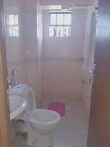 Baño blanco con aseo y lavamanos en Crystal homes, en Nairobi