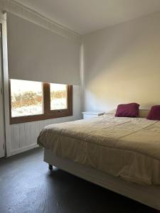 um quarto com uma cama grande e uma janela em Las Lavanditas 2 em Ushuaia