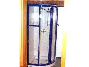 eine Dusche mit Glastür in einem Zimmer in der Unterkunft small beach flea in Wangerooge
