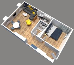 ディエップにあるLes toits de Dieppe - appartement en plein cœur du centre villeのベッド1台とソファ付きの客室のフロアプラン +9枚の写真