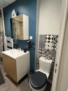 ein Badezimmer mit Toilette und Waschbecken in der Unterkunft Au pied du château in Azay-le-Rideau + 9 Fotos