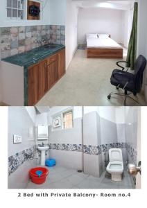 TiNY HOMESTAY for International Guest only في شيملا: حمام مع سرير مع حمام خاص غرفة لا