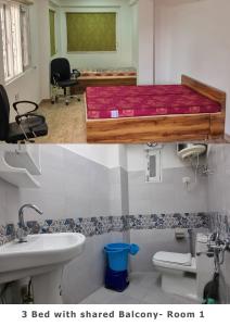 a bathroom with a bed with shared bathroom room at TiNY HOMESTAY for International Guest only in Shimla