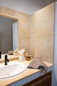 La salle de bains est pourvue d'un lavabo et d'un miroir. dans l'établissement Le Champ des Oliviers, à Oppède