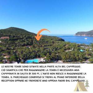 een flyer voor een rondleiding op een eiland met een oranje vogel bij Elba Travels - Lacona in Lacona