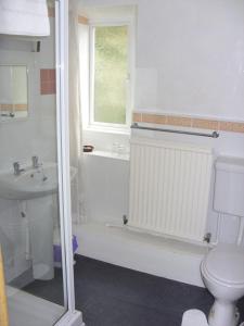 a bathroom with a shower and a toilet and a sink at Meadowbank in Ambleside