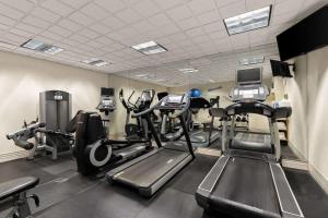 een fitnessruimte met diverse loopbanden en cardio-apparatuur bij Ramada by Wyndham Harrisburg/Hershey Area in Harrisburg