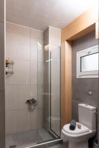 a bathroom with a glass shower with a toilet at antéste Ierapetra sea & city in Ierapetra