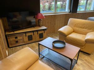 een woonkamer met een bank en een tv bij Les Loutrons in Cornimont