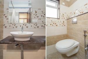 two pictures of a bathroom with a toilet and a sink at Collection O Gandhipuram in Coimbatore