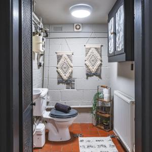 a bathroom with a toilet and a sink at 44 Wellington Street in Matlock