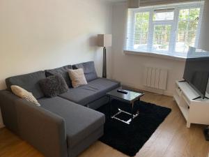 uma sala de estar com um sofá e uma televisão em 1 bed Flat Service Apartment Beckenham em Beckenham