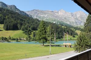 
a scenic view of a lake and mountains at Pension St. Jakob in Engelberg
