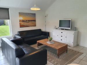 a living room with a couch and a tv at Buitenhuis Egmond in Egmond aan den Hoef