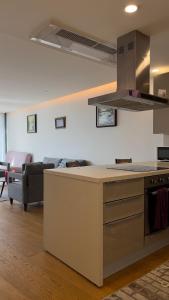 イスタンブールにあるLuxury Hotel Concept Apartmentのキッチン(カウンタートップ付)、リビングルーム