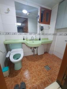 bagno con lavandino verde e servizi igienici di Seoul room ONLY GIRLS a Seul