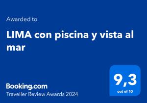 Certificat, premi, rètol o un altre document de LIMA con piscina y vista al mar