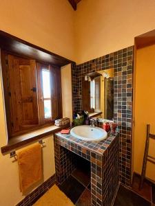 a bathroom with a sink and a mirror at Villa Castagnone in Agna