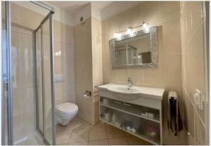 a bathroom with a toilet and a sink and a shower at Appartamento - Tenero-Contra in Tenero