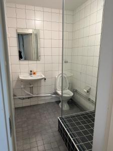 a bathroom with a toilet and a sink at Hotel City Living in Stockholm