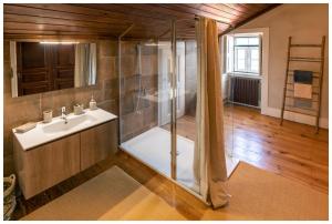 une salle de bain avec douche et lavabo dans l'établissement Alojamento Estrela Cottage, à Torrozelo 9 autres photos