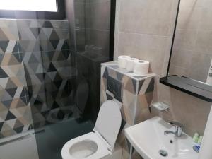 a bathroom with a toilet and a sink and a shower at Vila Plava Zlatar in Brdo