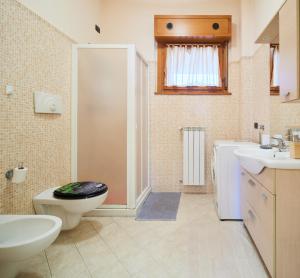 een badkamer met een toilet, een wastafel en een douche bij Residenza Il Centro in Brivio