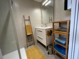 a small bathroom with a sink and a shower at L appart d Helene, Rodez Hyper Centre in Rodez