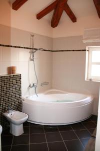 a large white tub in a bathroom with a toilet at Villa Emma Smoljanci 76 in Svetvinčenat
