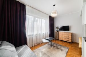 un soggiorno con divano e TV di Fox studio apartment a Šiauliai