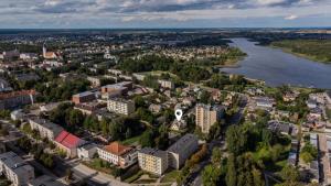 an aerial view of a city with a river at Fox studio apartment in Šiauliai