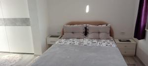 een bed met kussens in een kleine kamer bij Apartment Biskupovic in Dugi Rat