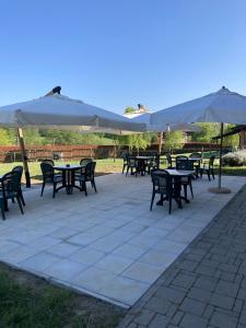 a group of tables and chairs with umbrellas at Agriturismo Altana Del Motto Rosso in Gattico