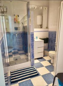 uma casa de banho com um chuveiro e um WC. em Apartamento junto a Calle Larios em Málaga