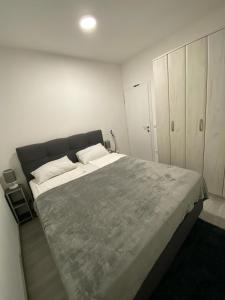 - une chambre blanche avec un grand lit dans l'établissement Apartman Blagojevic, à Veliko Gradište