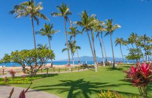 a park with palm trees on the beach at The Kaanapali Alii By Maui Resort Rentals in Lahaina