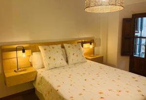 1 dormitorio con 1 cama grande y 2 lámparas en ILBIRA, en Granada