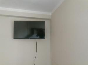 TV de pantalla plana colgada en la pared en Pitec Hostel Lodge, en Huaraz