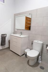 bagno con servizi igienici, lavandino e specchio di Casa con terraza en Tajuya a El Paso