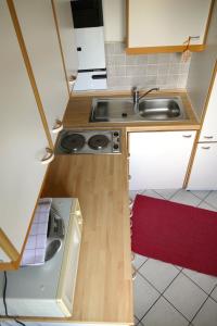 a kitchen with a sink and a washing machine at Apartment Trappelgasse in Vienna